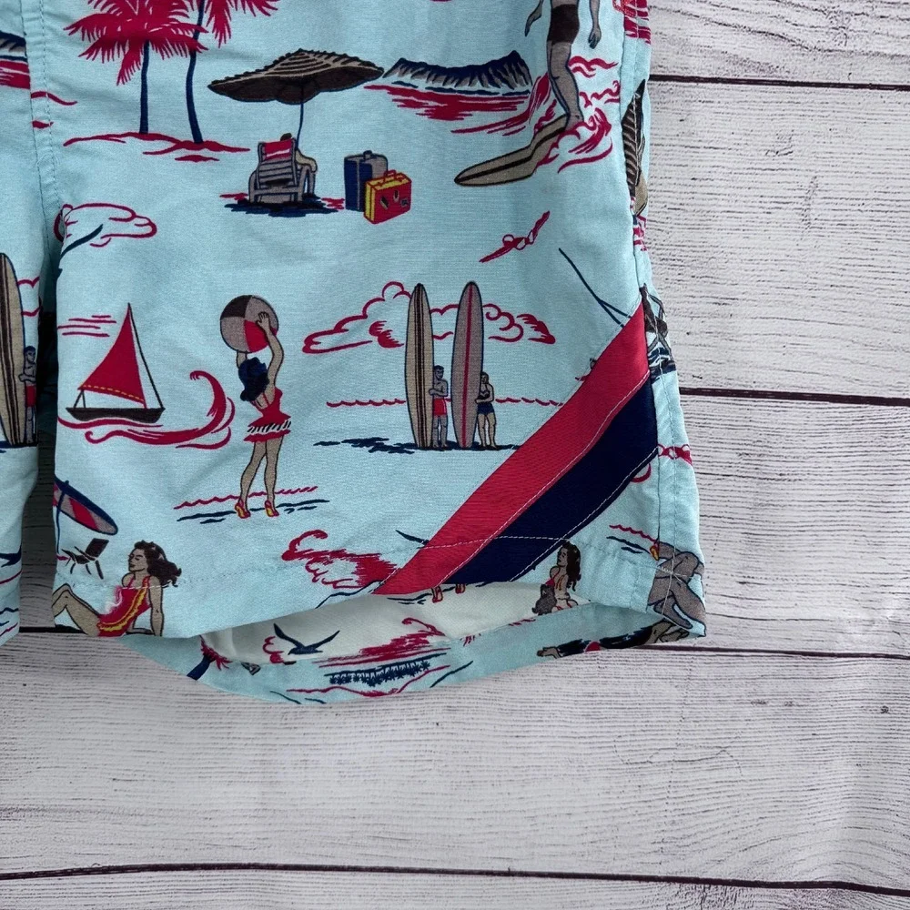 Reyn Spooner Swim Trunks Hawaiian Print‎ Beach Shorts Blue Red Size 36 Vintage